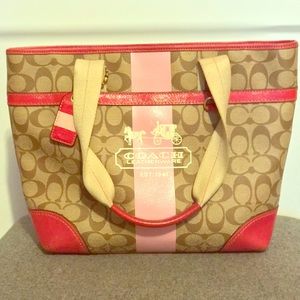 Brown and pink Coach tote